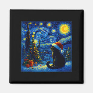 Imán Gato Negro Sombrero de Santa Van Gogh Noche Estrel