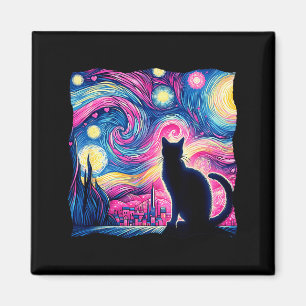 Imán Gato Negro Van Gogh Noche Estrellada Arte Corazone
