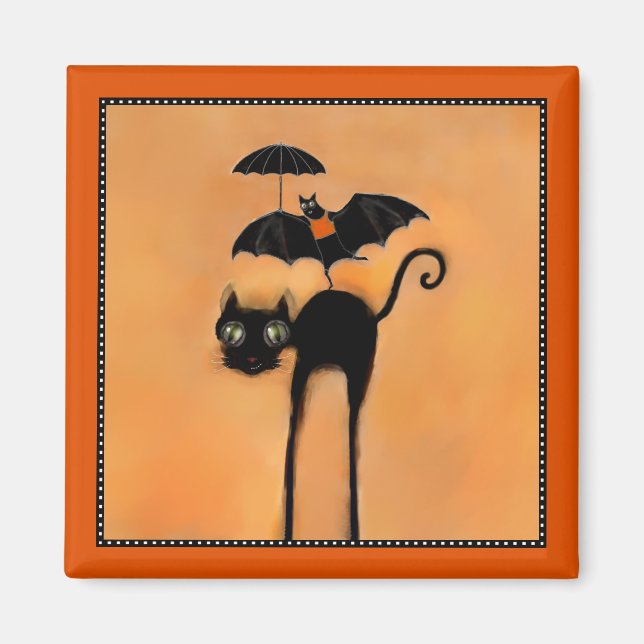 Imán Gato negro y acróbata de Halloween (Frente)