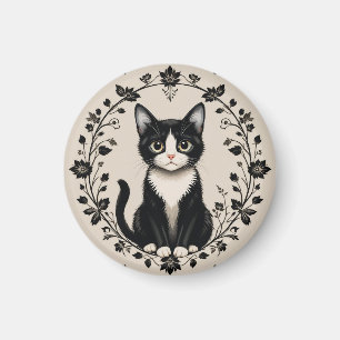Imán Gato negro y blanco elegante