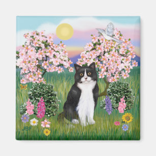 Imán Gato negro y blanco - Flores
