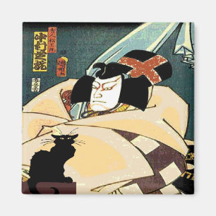Imán Gato negro y hombre japonés