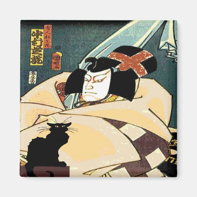 Imán Gato negro y hombre japonés (Frente)