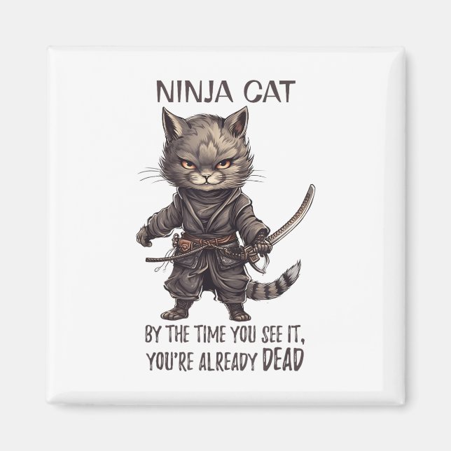 Imán Gato Ninja, japonés samurai kawaii Cat Tattoo Funn (Frente)