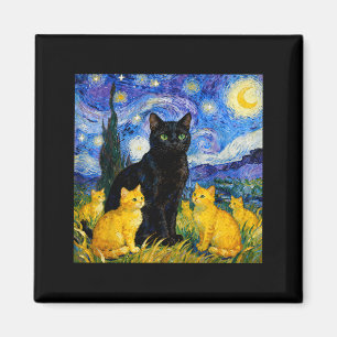 Imán Gato Noche Estrellada Artístico Gato Negro & G