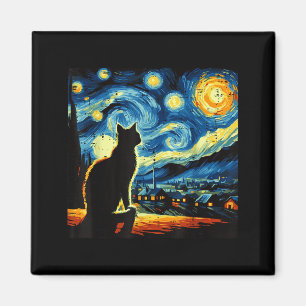 Imán Gato Noche Estrellada Van Gogh Gatito Pintura Arte