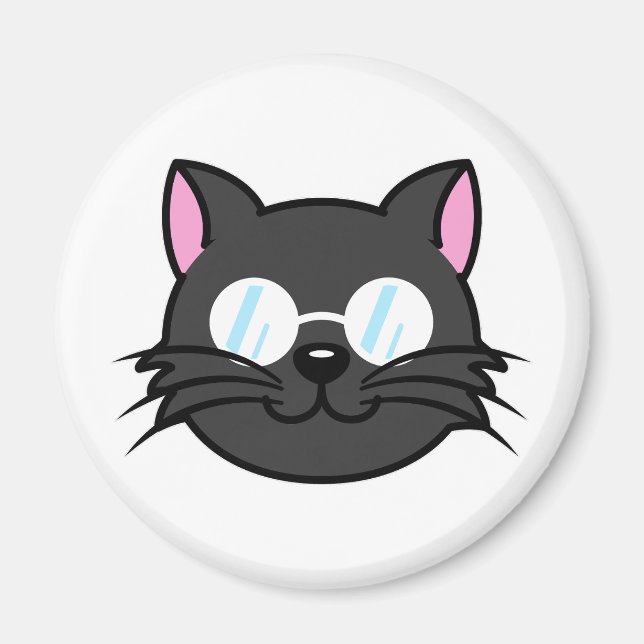 Imán Gato oscuro Gato negro Gato Gris vestido con lente (Frente)