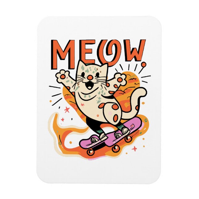 Imán Gato Patinando Miau (Vertical)