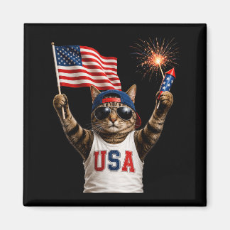 Imán Gato Patriótico Divertido Bandera De Estados Unido