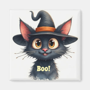 Imán Gato pequeño de Halloween con grandes ojos marrone