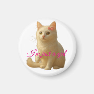 Imán Gato Persa Blanco Adorable "Solo Soy una Chica" Te