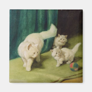 Imán Gato persa blanco con dos gatitos