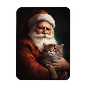 Imán Gato Persa con Claus Santa Festivo Navidad