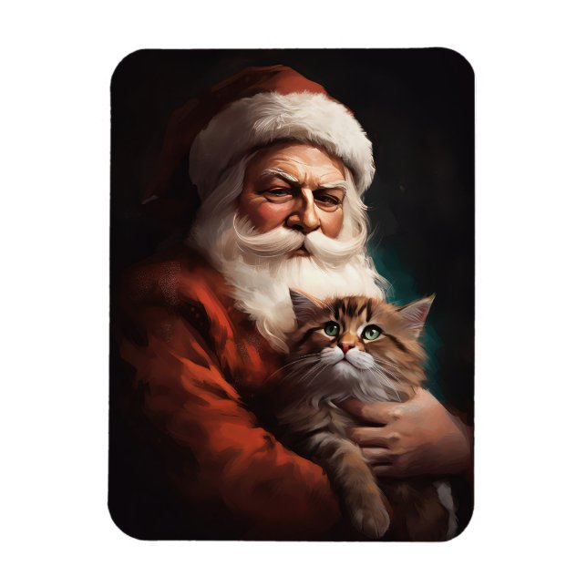 Imán Gato persa con Navidades festivos de Santa Claus (Vertical)