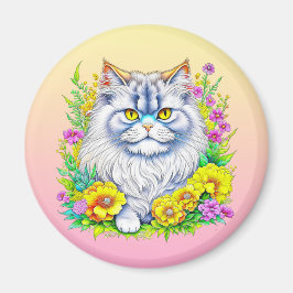 Imán Gato persa en flores personalizado