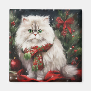 Imán Gato persa en Navidades de nieve