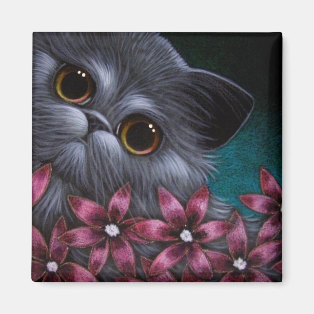 IMÁN GATO PERSA - IMAGEN DE FLORES DE COLOR ROSA (Frente)