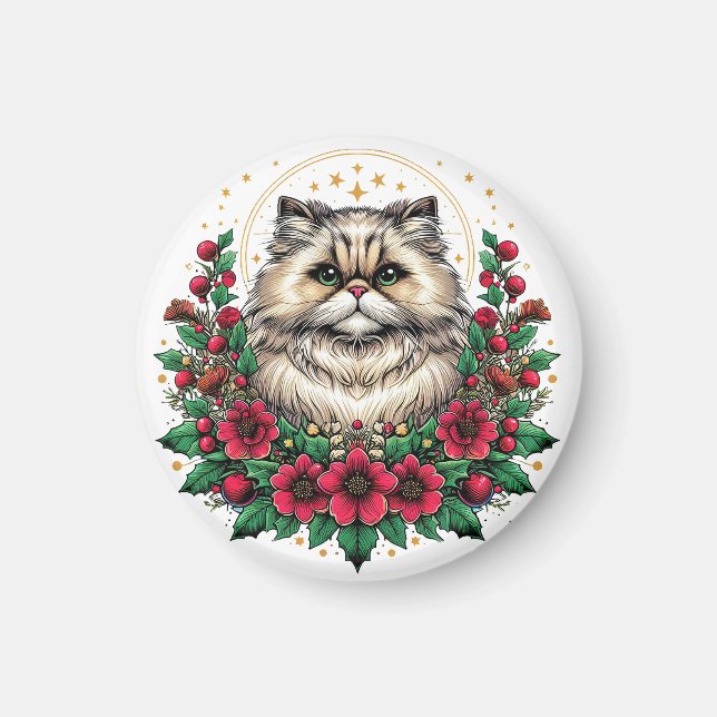 Imán Gato persa lindo, Kitty persa floral (Frente)