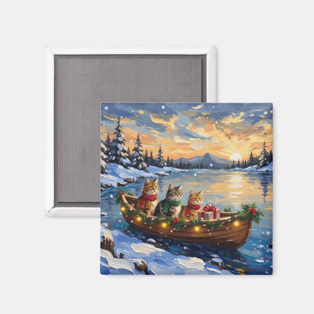 Imán Gato Persa Navidad Barco Fiesta (Anverso/Reverso)