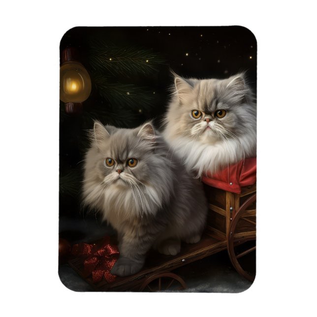 Imán Gato Persa Trineo Nevado Decoración Navidad (Vertical)
