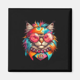 Imán Gato Psicodélico De La Paz Colorido Hippie Retro G