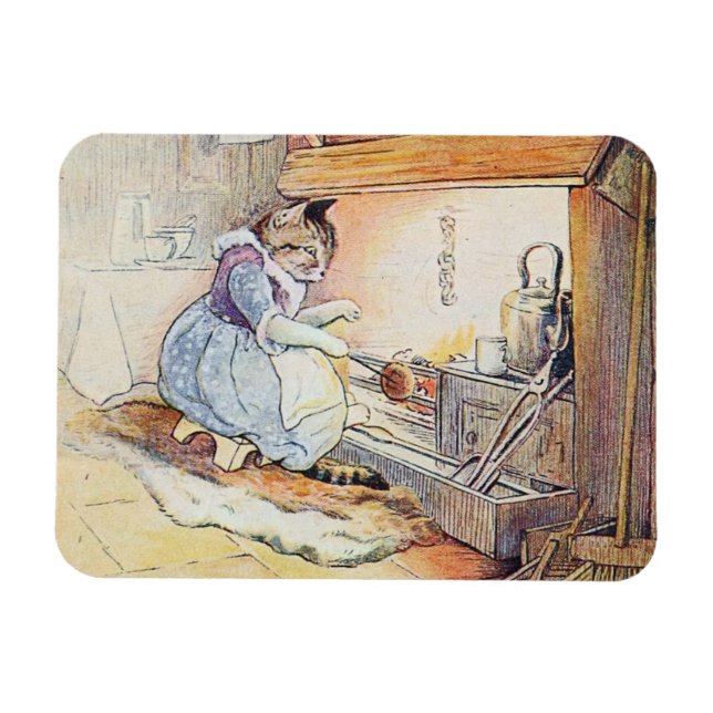 Imán Gato Pussy sentado junto al fuego (Horizontal)