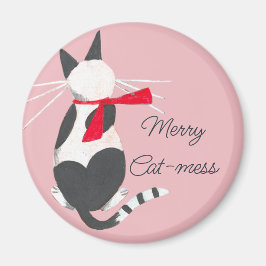 Imán Gato retro lindo -desorden rosa Navidad