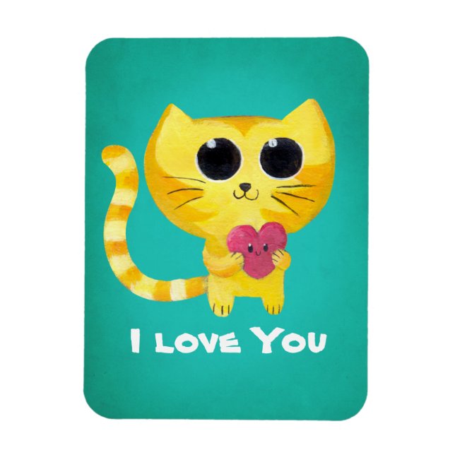 Imán Gato romántico lindo con corazón (Vertical)