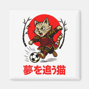 Imán Gato Samurái Divertido Fútbol - Para Nevera y Coch