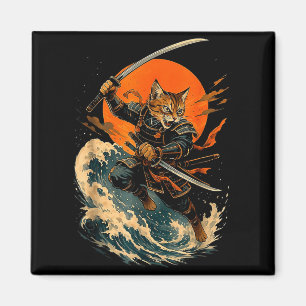 Imán Gato Samurái Gif de Anime Japonés Vintage Ukiyo-e