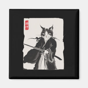 Imán Gato Samurai Guerrero Arte Ink Gracioso Estilo Jap