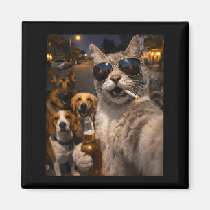 Imán Gato sarcástico genial con meme de selfie de perro