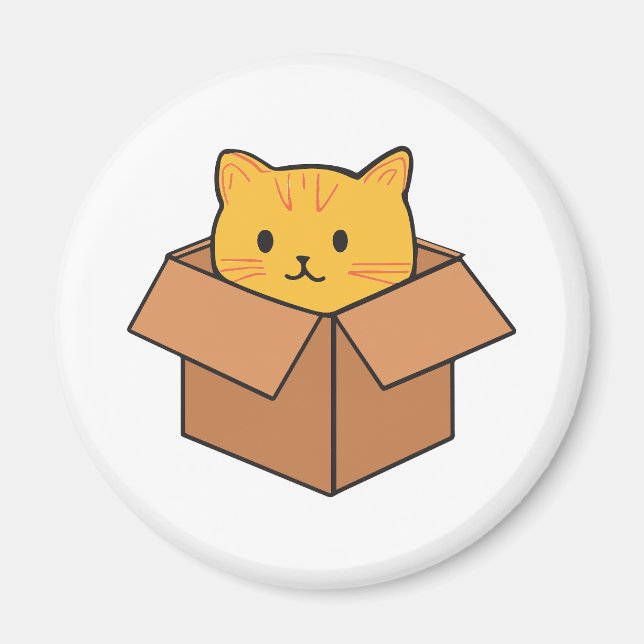 Imán Gato sentado dentro de caja de cartón (Frente)