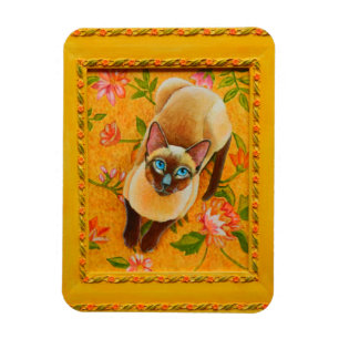 Imán Gato siamés de chocolate sobre alfombra floral