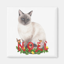 Imán Gato siamés de Navidad en acuarela