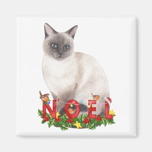 Imán Gato siamés de Navidad en acuarela
