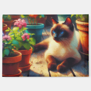 Imán Gato siamés en la pintura al óleo del jardín
