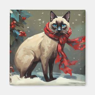 Imán Gato siamés en Navidades de nieve