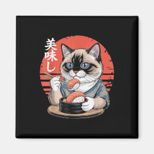 Imán Gato siamés japonés comiendo sushi Kawaii Anime Ca
