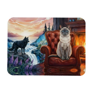 Imán Gato siamés por chimenea, mural de lobo