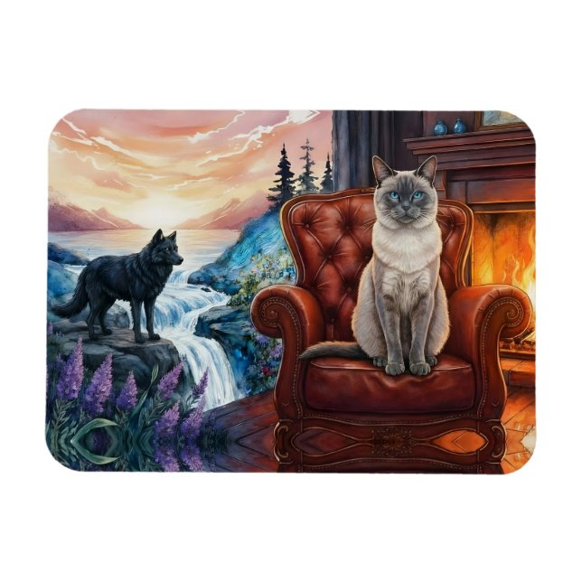 Imán Gato siamés por chimenea, mural de lobo (Horizontal)
