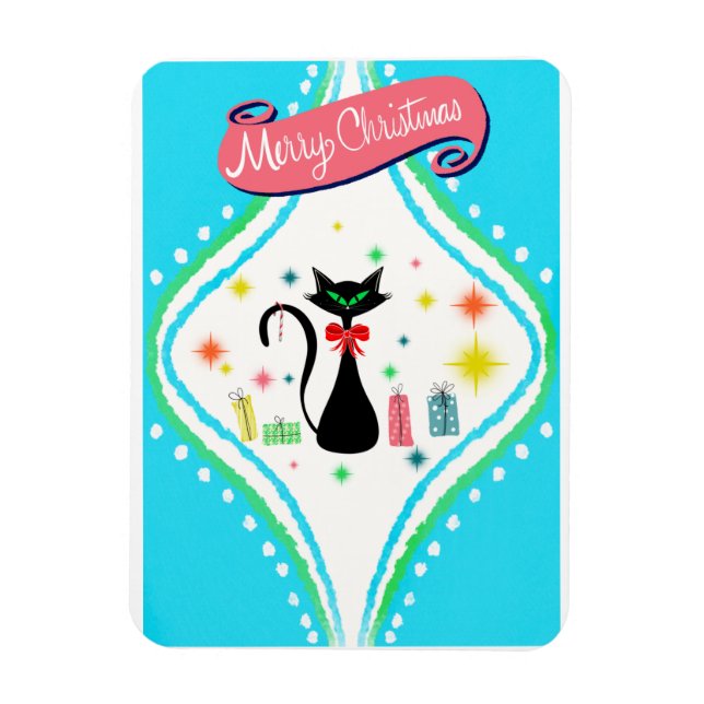 Imán Gato siamés retro Feliz Navidad  (Vertical)