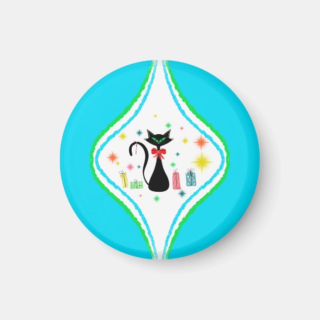 Imán Gato siamés retro Feliz Navidad  (Frente)