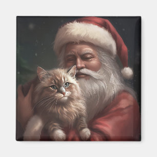 Imán Gato Siberiano Con Claus De Santa Festivo Navidad