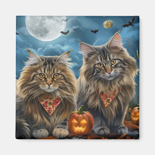 Imán Gato Siberiano Halloween Espeluznante  (Frente)