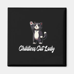 Imán Gato sin hijos Lady -tuxedo Cat Raising Paw- Graci
