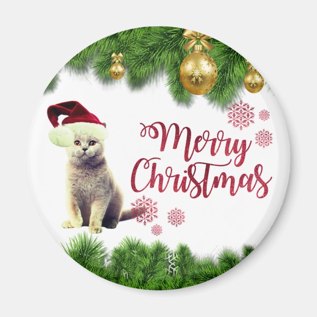 Imán Gato,Sombrero de Santa,Bolas de Navidad (Frente)