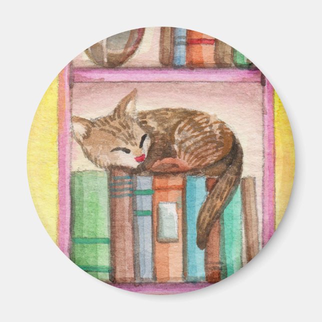 Imán Gato somnoliento en estantería (Frente)