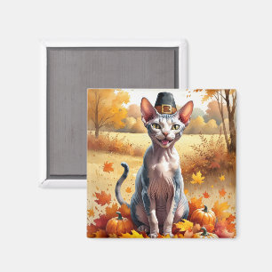 Imán Gato Sphynx En Arte de Acción de Gracias de Hojas