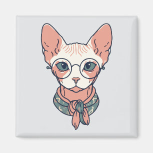 Imán Gato Sphynx sin pelo con gafas